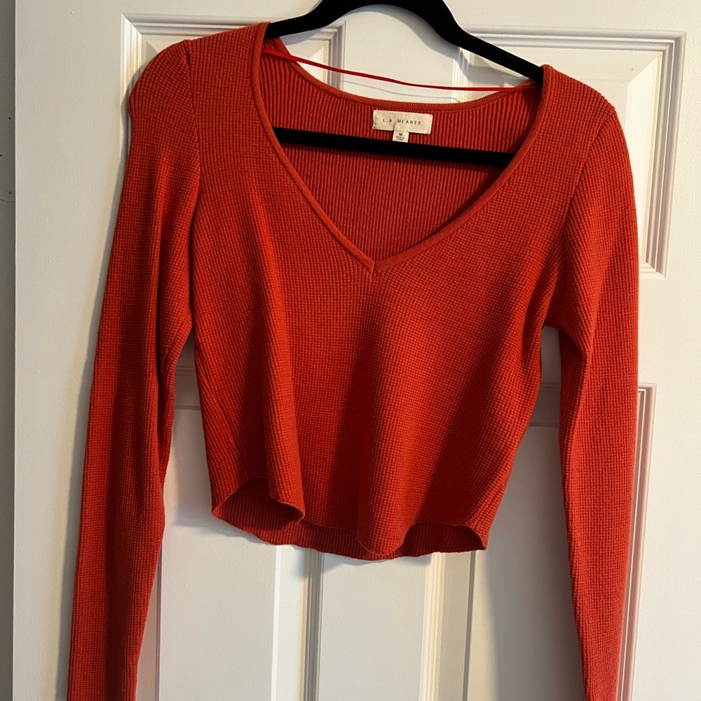 La Hearts Red V-Neck Crop Sweater